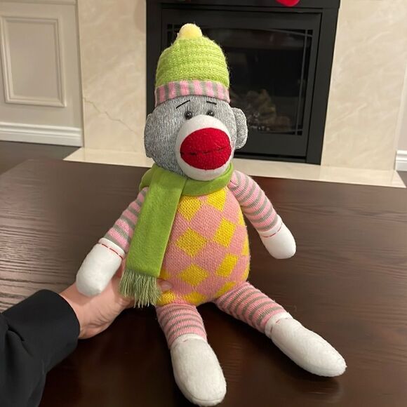 Bright Sock Monkey Pink Kathleens Designs 18" Plush Stuffed Animal Toy EUC - Picture 1 of 6